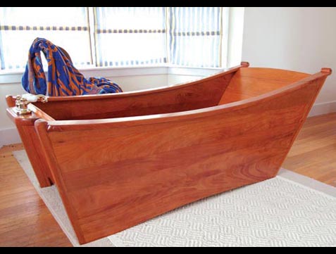 single wooden bathtub