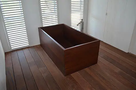 wooden bathtub